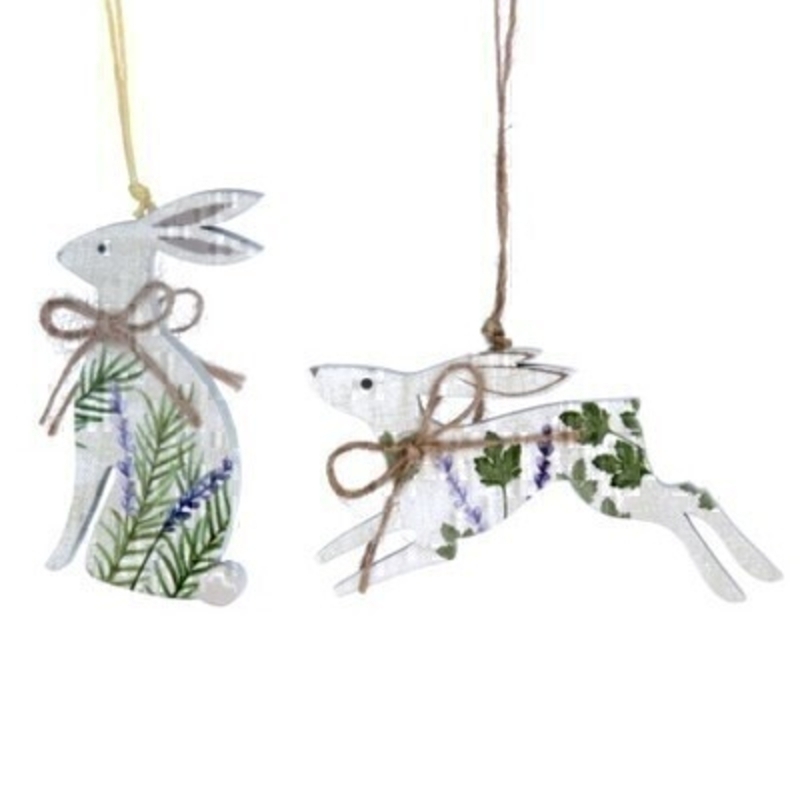 Choice of 2 Wooden Hare Hanging Decoration By Gisela Graham